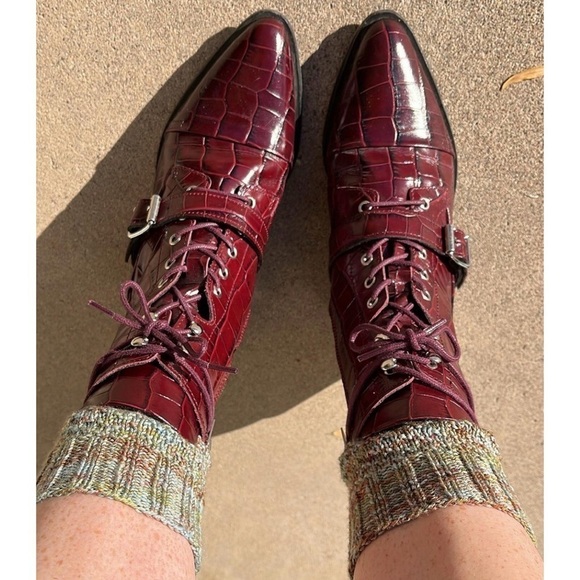 All Saints Katy Croc-Embossed Boots in Bordeaux Croc Leather US 7 - Picture 1 of 13